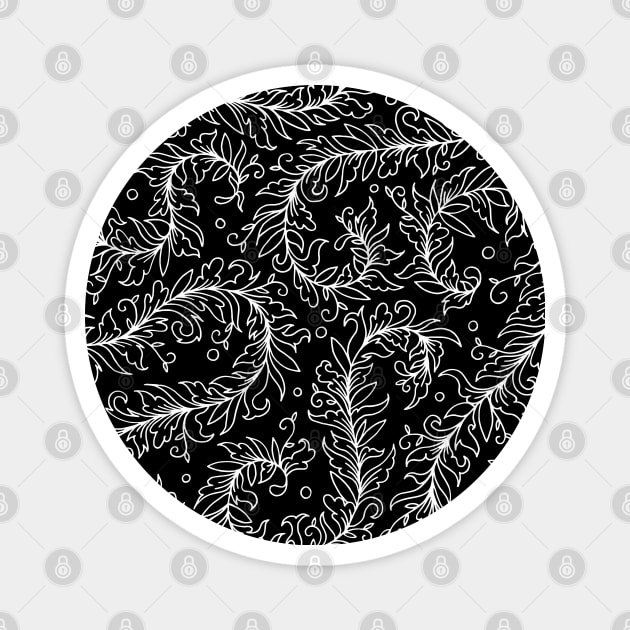 Lacy Leaves Black and White Magnet by HLeslie Design